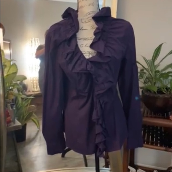 Escada Purple ruffle  Beautiful blouse Size 44 large ❤️  as brand new. See video - Picture 1 of 8